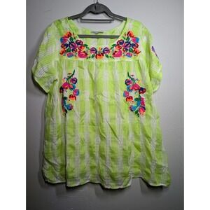 See And Be Seen Top Women Medium Colorful Embroidered Floral Peasant Boho Blouse